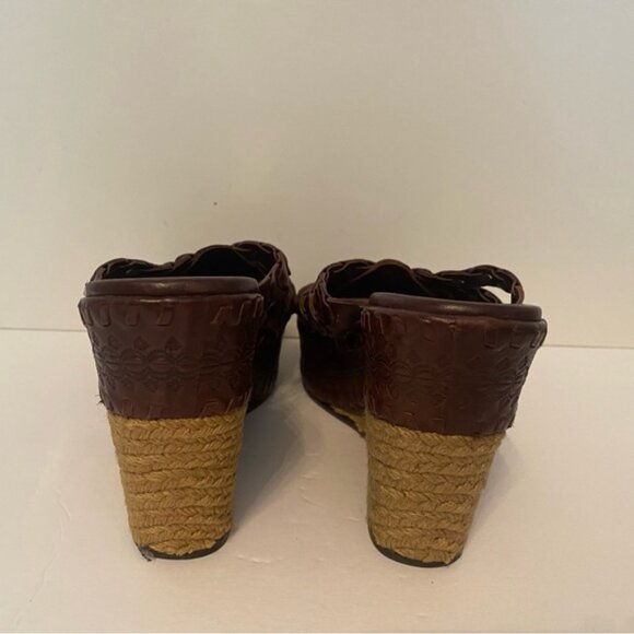 ASH SHOES WEDGE BROWN LEATHER WOVEN BRAID OPEN TOE TAN ROPE SOLES - Picture 11 of 12